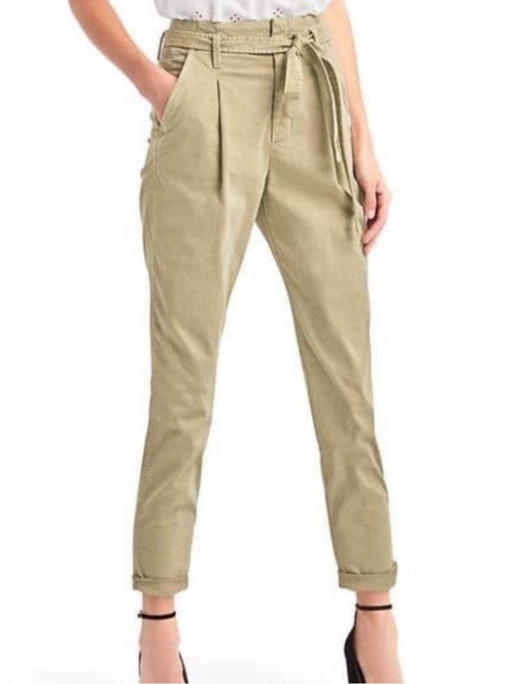 GAP Khaki Paperbag Waist Ankle Pants